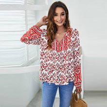 Load image into Gallery viewer, 2022 Women&#39;s V Neck Floral Print Blouse Fasnhion Loose Long Sleeve Ladies Jumper Tops Casual Oversize All Match Female Blouses