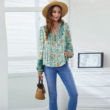 Load image into Gallery viewer, 2022 Women&#39;s V Neck Floral Print Blouse Fasnhion Loose Long Sleeve Ladies Jumper Tops Casual Oversize All Match Female Blouses