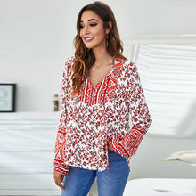 Load image into Gallery viewer, 2022 Women&#39;s V Neck Floral Print Blouse Fasnhion Loose Long Sleeve Ladies Jumper Tops Casual Oversize All Match Female Blouses