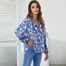 Load image into Gallery viewer, 2022 Women&#39;s V Neck Floral Print Blouse Fasnhion Loose Long Sleeve Ladies Jumper Tops Casual Oversize All Match Female Blouses