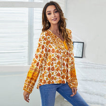 Load image into Gallery viewer, 2022 Women&#39;s V Neck Floral Print Blouse Fasnhion Loose Long Sleeve Ladies Jumper Tops Casual Oversize All Match Female Blouses