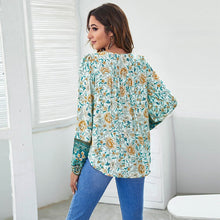 Load image into Gallery viewer, 2022 Women&#39;s V Neck Floral Print Blouse Fasnhion Loose Long Sleeve Ladies Jumper Tops Casual Oversize All Match Female Blouses