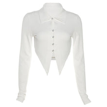 Load image into Gallery viewer, 2022 new commuter style white lapel long sleeve T-shirt  front unique forked tail cutting design Elegant Tops Two-piece Suit