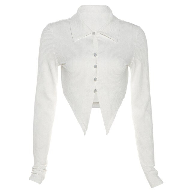 2022 new commuter style white lapel long sleeve T-shirt  front unique forked tail cutting design Elegant Tops Two-piece Suit