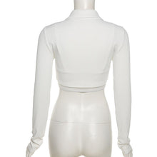 Load image into Gallery viewer, 2022 new commuter style white lapel long sleeve T-shirt  front unique forked tail cutting design Elegant Tops Two-piece Suit