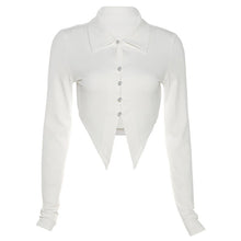 Load image into Gallery viewer, 2022 new commuter style white lapel long sleeve T-shirt  front unique forked tail cutting design Elegant Tops Two-piece Suit