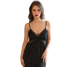 Load image into Gallery viewer, 2022European and American Erotic Lingerie Temptation SexySilky Side Hollow Lace Jacquard Deep V-neck Ladies Nightdress Wholesale
