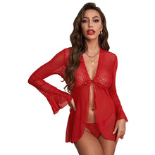 Load image into Gallery viewer, 2022new women&#39;s sexy pajamas ladies transparent mesh lace tie temptation cardigan skirt underwear lingerie erotic porno femme