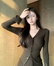 Load image into Gallery viewer, 2023 Autumn for Women Korean Style Warm Soft Cashmere Cardigan + Pleated Skirt Suit 2 Pieces Sets Tight-fitting Retro Y2k Suit