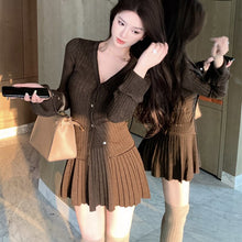 Load image into Gallery viewer, 2023 Autumn for Women Korean Style Warm Soft Cashmere Cardigan + Pleated Skirt Suit 2 Pieces Sets Tight-fitting Retro Y2k Suit