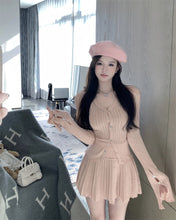 Load image into Gallery viewer, 2023 Autumn for Women Korean Style Warm Soft Cashmere Cardigan + Pleated Skirt Suit 2 Pieces Sets Tight-fitting Retro Y2k Suit