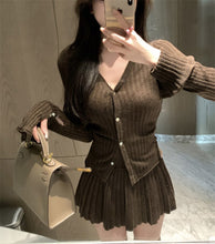 Load image into Gallery viewer, 2023 Autumn for Women Korean Style Warm Soft Cashmere Cardigan + Pleated Skirt Suit 2 Pieces Sets Tight-fitting Retro Y2k Suit