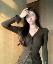 Load image into Gallery viewer, 2023 Autumn for Women Korean Style Warm Soft Cashmere Cardigan + Pleated Skirt Suit 2 Pieces Sets Tight-fitting Retro Y2k Suit