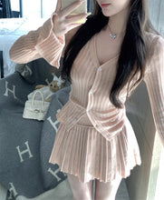 Load image into Gallery viewer, 2023 Autumn for Women Korean Style Warm Soft Cashmere Cardigan + Pleated Skirt Suit 2 Pieces Sets Tight-fitting Retro Y2k Suit
