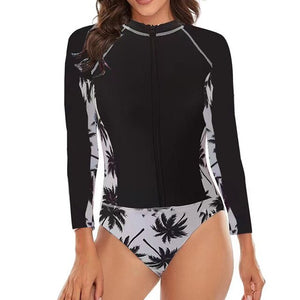 2023 New Long-sleeved Sunscreen One-piece Bikini Color Matching Beach Contrast Swimsuit Ladies One-piece Swimsuit