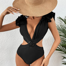 Load image into Gallery viewer, 2023 New Sexy One Piece Swimsuit Solid Black Ruffle Swimwear Women Bathing Suit Beach Wear Backless Monokini Summer