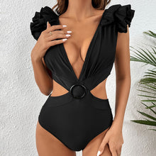 Load image into Gallery viewer, 2023 New Sexy One Piece Swimsuit Solid Black Ruffle Swimwear Women Bathing Suit Beach Wear Backless Monokini Summer