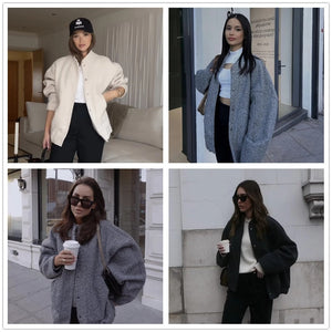 2023 New Women&#39;s Casual Loose Collar jackets outerwear new Women&#39;s coat fashion Women&#39;s bomber jacket y2k spring new plush coat