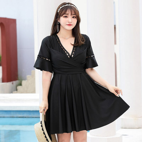 2023 Plus Size One Piece Swimwear Women Swimming Costume Swimsuit with Skirt Black Bathing Suit Swimdress 9XL Swim Clothing
