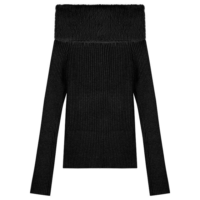 2023 Winter for Women Korean Style Retro Warm Soft Cashmere Mink Sweater Long-sleeved Slim Knit Pullover Tops