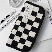 Load image into Gallery viewer, 20cm Ins Black and White Checkerboard Grid Large Capacity High Value Storage Pencil Bag Stationery Box