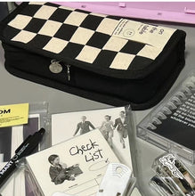 Load image into Gallery viewer, 20cm Ins Black and White Checkerboard Grid Large Capacity High Value Storage Pencil Bag Stationery Box