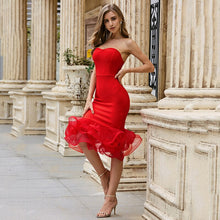 Load image into Gallery viewer, 2021 New Style Women&#39;s Clothes Silk High Stretch Low-Cut Backless Lace Fluffy Hem Mid-Length Bandage Dress