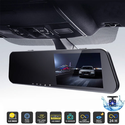 24H Car DVR Dash Camera Rear View Dual Lens 1080P 4.5in Full HD Cycle Recording Dash Cam Video Recorder Mirror Dashcam Black Box