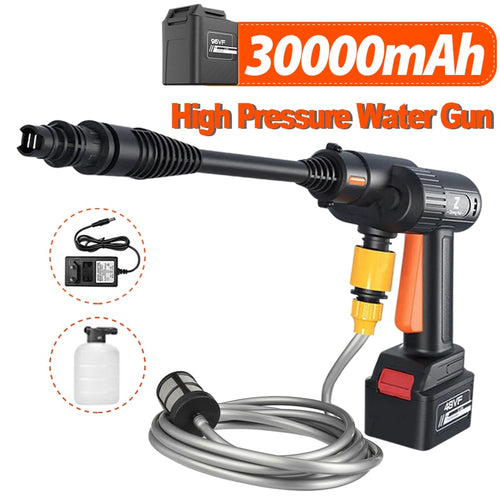 25V 30000mah Cordless High Pressure Car Washer Rechargeable Car Cleaner Wash Gun Adjustable Nozzle Auto Spray Washing Machine
