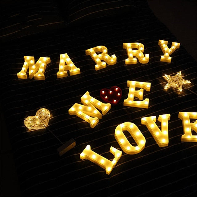 26 Alphabet LED Letter lights Home Decoration Warm white lights Marquee Letters Sign for Wedding Birthday party Battery Powered