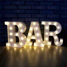 Load image into Gallery viewer, 26 Alphabet LED Letter lights Home Decoration Warm white lights Marquee Letters Sign for Wedding Birthday party Battery Powered