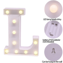 Load image into Gallery viewer, 26 Alphabet LED Letter lights Home Decoration Warm white lights Marquee Letters Sign for Wedding Birthday party Battery Powered