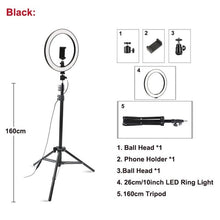 Load image into Gallery viewer, 26cm/10inch LED Selfie Ring Light Dimmable LED Ring Lamp Photo Video Camera Phone Light ringlight For Live YouTube Fill Light