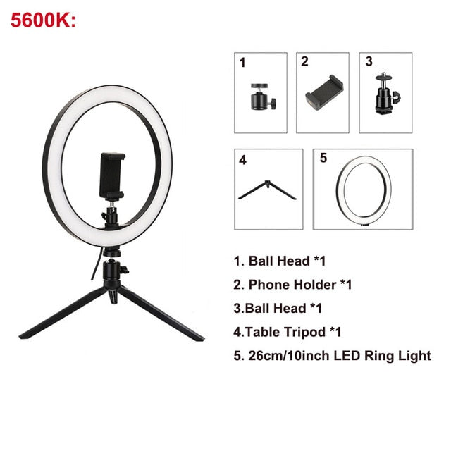 26cm/10inch LED Selfie Ring Light Dimmable LED Ring Lamp Photo Video Camera Phone Light ringlight For Live YouTube Fill Light