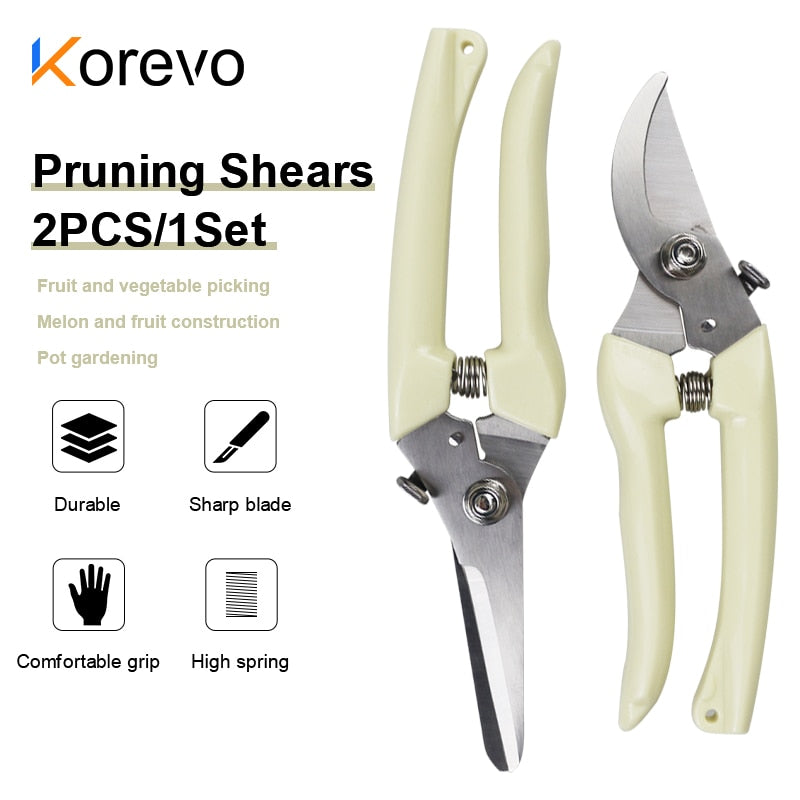 2PCS/1Set Garden pruning shears Pruner Tree Cutter Gardening Pruning Shear Scissor Stainless Steel Cutting Home Tools Anti-slip