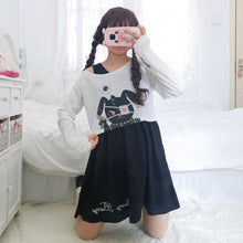 Load image into Gallery viewer, 2PCS Kawaii Rabbit Lolita Dress Cute Black Cosplay Girl Dresses + Japanese Comic Tops Long Sleeve Bunny T-shirts Spring