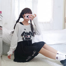 Load image into Gallery viewer, 2PCS Kawaii Rabbit Lolita Dress Cute Black Cosplay Girl Dresses + Japanese Comic Tops Long Sleeve Bunny T-shirts Spring