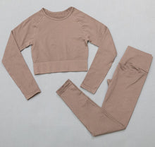 Load image into Gallery viewer, 2PCS  Seamless Women Yoga Set Workout Sportswear Gym Clothing Fitness Long Sleeve Crop Top High Waist Leggings Sports Suits