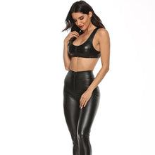 Load image into Gallery viewer, 2PCS/Set Sexy PU Zipper Open Crotch Latex Pencil Pants With Vest Shiny Exotic Apparel High Elastic Clubwear Sex Party Costumes