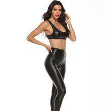 Load image into Gallery viewer, 2PCS/Set Sexy PU Zipper Open Crotch Latex Pencil Pants With Vest Shiny Exotic Apparel High Elastic Clubwear Sex Party Costumes