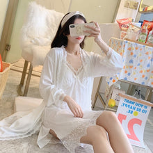 Load image into Gallery viewer, 2PCS Sexy Lace Lingerie Nightgowns Robe Sets for Women Korean Summer Silk Satin Bathrobe Sleepwear Nightdress Night Dress Nighty