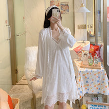 Load image into Gallery viewer, 2PCS Sexy Lace Lingerie Nightgowns Robe Sets for Women Korean Summer Silk Satin Bathrobe Sleepwear Nightdress Night Dress Nighty