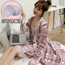 Load image into Gallery viewer, 2PCS Sexy Lingerie Nightgowns Robes Sets for Women Summer Casual Plaid Bathrobes Sleepwear Nightdress Night Dress Two Piece Set