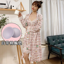 Load image into Gallery viewer, 2PCS Sexy Lingerie Nightgowns Robes Sets for Women Summer Casual Plaid Bathrobes Sleepwear Nightdress Night Dress Two Piece Set