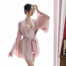 Load image into Gallery viewer, 2PCS Silk Satin Lace Sexy Lingerie Mini Dress Nightgowns Robes Sets for Women Summer Bathrobe Sleepwear Nightdress Night Dress