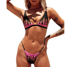 Load image into Gallery viewer, 2Pcs Women Summer Swimwear Multicolor Fire Printed V-Neck Bra + High Waist Panty Bikini Set for Girls