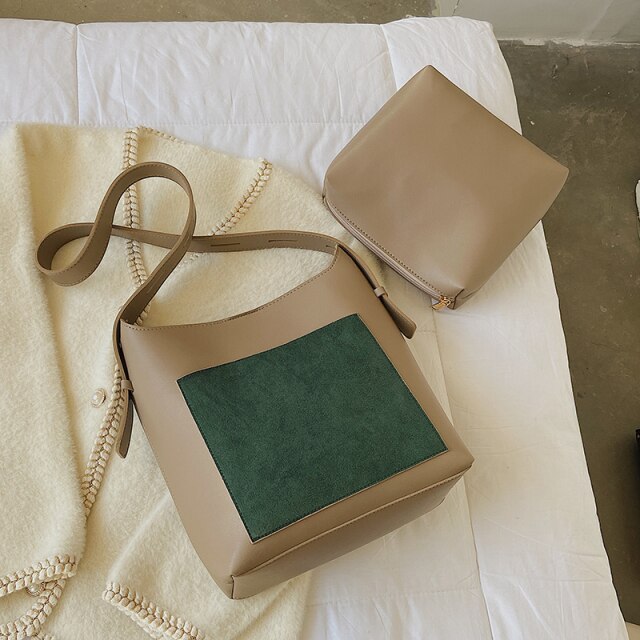 2piece/set Fashion Designer Pu Leather Women's Handbags Good Casual Ladies Tote Female Black Bucket Women Shoulder Crossbody Bag