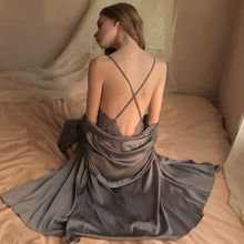 Load image into Gallery viewer, 3 PC Set Women Robe Sets Wedding Sexy Lace Sleep Lounge Long Sleeve Deep V Coat Dress Panties Nightwear Bathrobe with Waist Belt