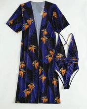 Load image into Gallery viewer, 3 Pack Fluid Pattern Lace Up Bikini Tropical Swimsuit and Kimono for Women Sexy  Three Pieces Swimwear 2023 Beach Bathing Suit