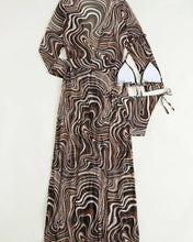 Load image into Gallery viewer, 3 Pack Fluid Pattern Lace Up Bikini Tropical Swimsuit and Kimono for Women Sexy  Three Pieces Swimwear 2023 Beach Bathing Suit